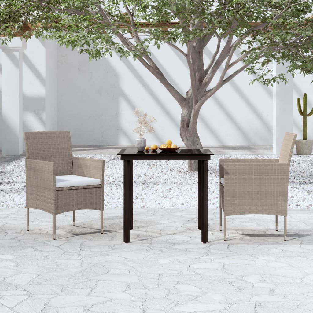 3 Piece Patio Dining Set with Cushions Beige and Black