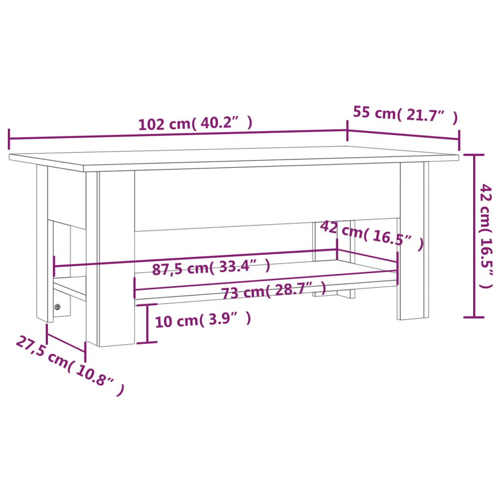 Coffee Table Concrete Gray 40.2"x21.7"x16.5" Engineered Wood