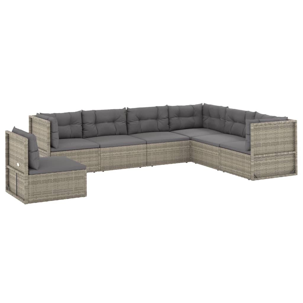 7 Piece Patio Lounge Set with Cushions Gray Poly Rattan