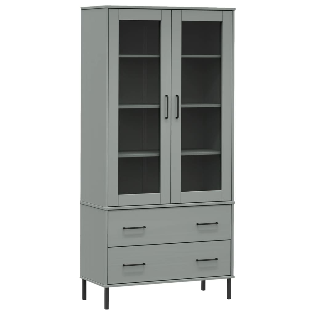 Bookcase with Metal Legs Gray 33.5"x13.8"x67.9" Solid Wood OSLO