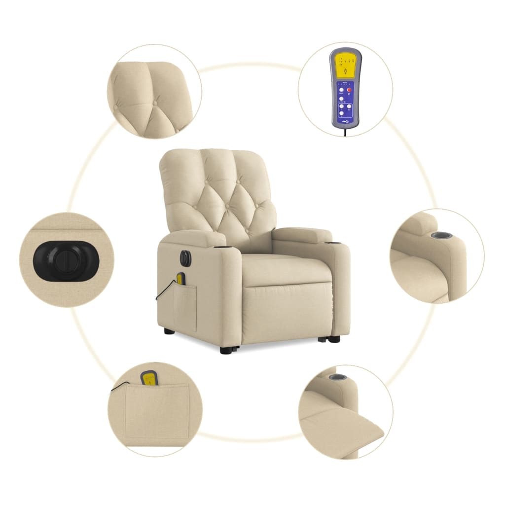 Electric Stand up Massage Recliner Chair Cream Fabric