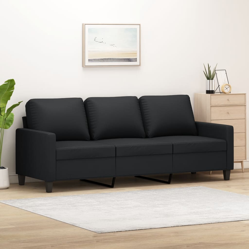 3-Seater Sofa Black 70.9" Faux Leather