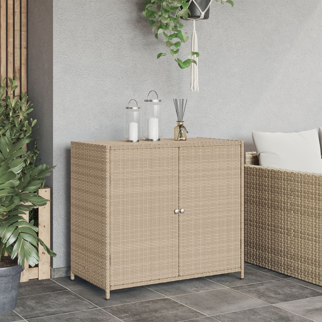 Patio Storage Cabinet Beige 32.7"x17.7"x29.9" Poly Rattan