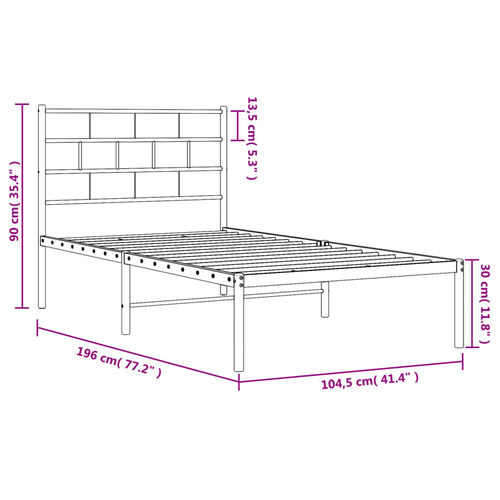 Metal Bed Frame without Mattress with Headboard Black 39.4"x74.8"