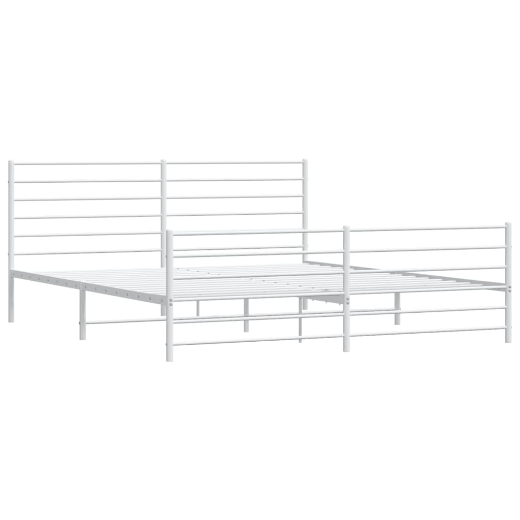 Metal Bed Frame without Mattress with Footboard White 76"x79.9"