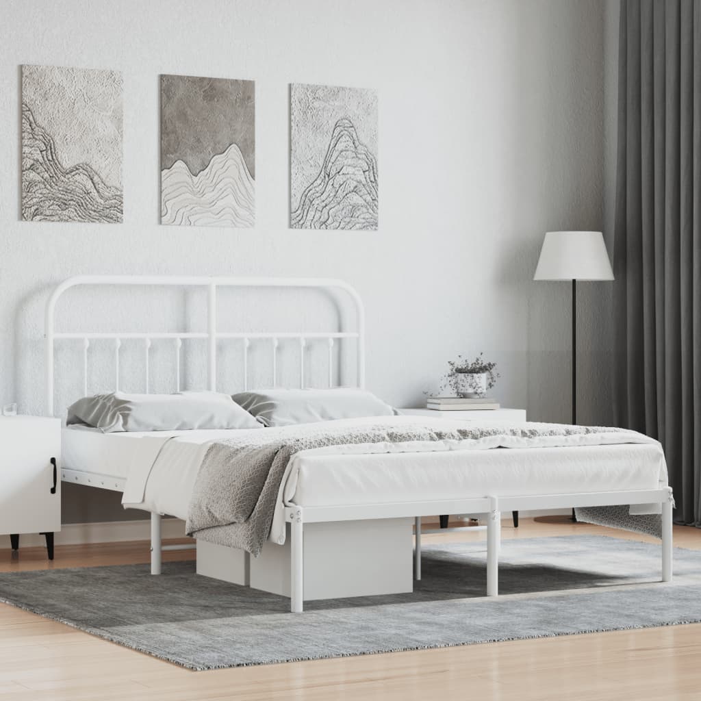 Metal Bed Frame without Mattress with Headboard White 59.1"x78.7"