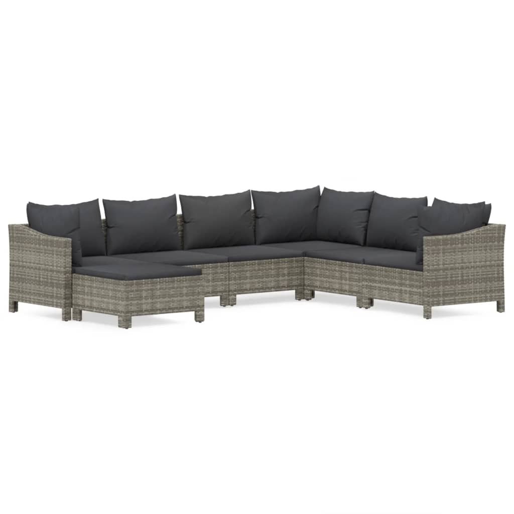 7 Piece Patio Lounge Set with Cushions Gray Poly Rattan