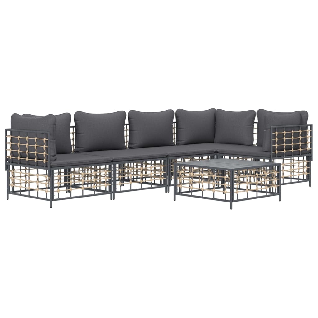 6 Piece Patio Lounge Set with Cushions Anthracite Poly Rattan