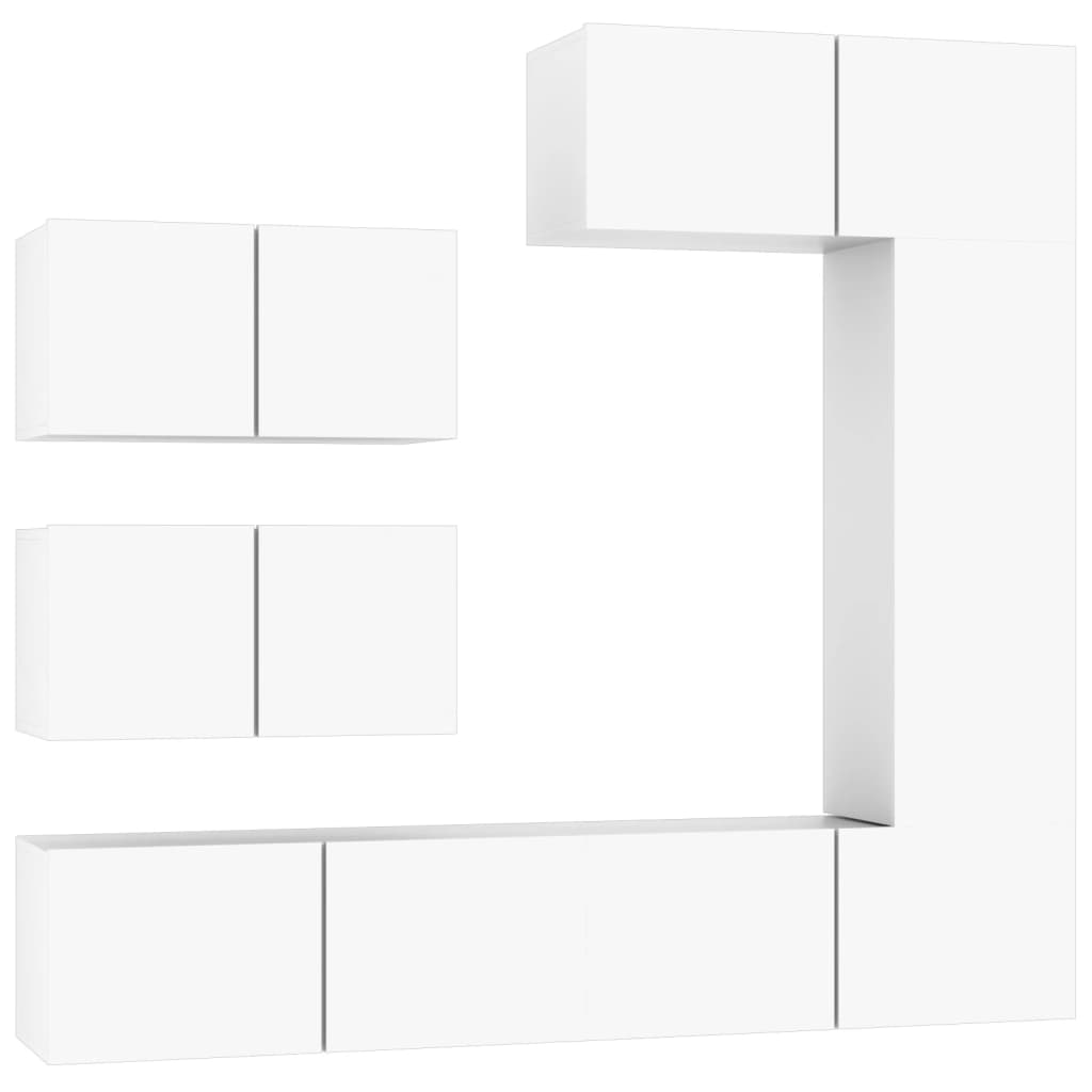 6 Piece TV Stand Set White Engineered Wood