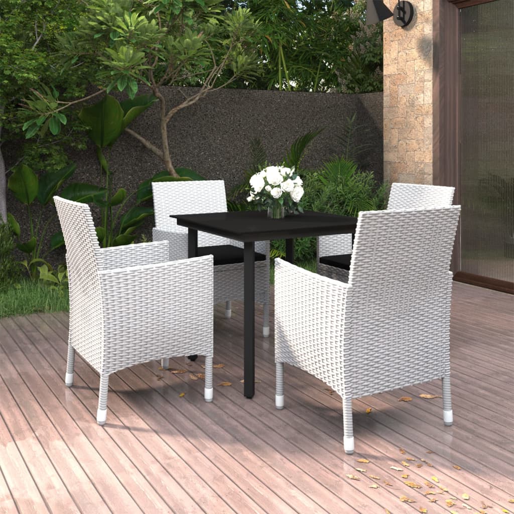 5 Piece Patio Dining Set with Cushions Poly Rattan and Glass