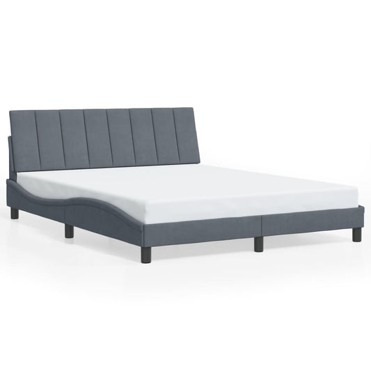 Bed Frame with LED Lights Dark Gray 59.8"x79.9" Queen Velvet