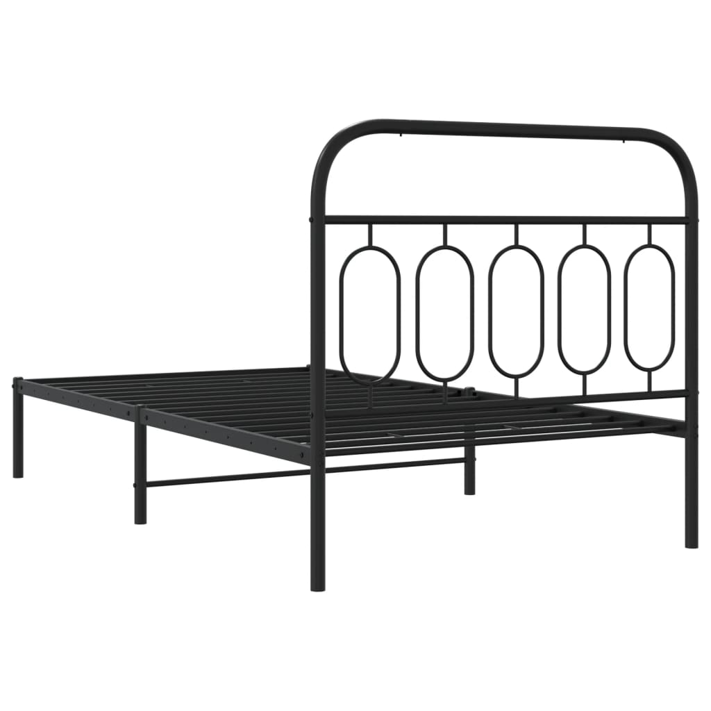 Metal Bed Frame without Mattress with Headboard Black 39.4"x78.7"