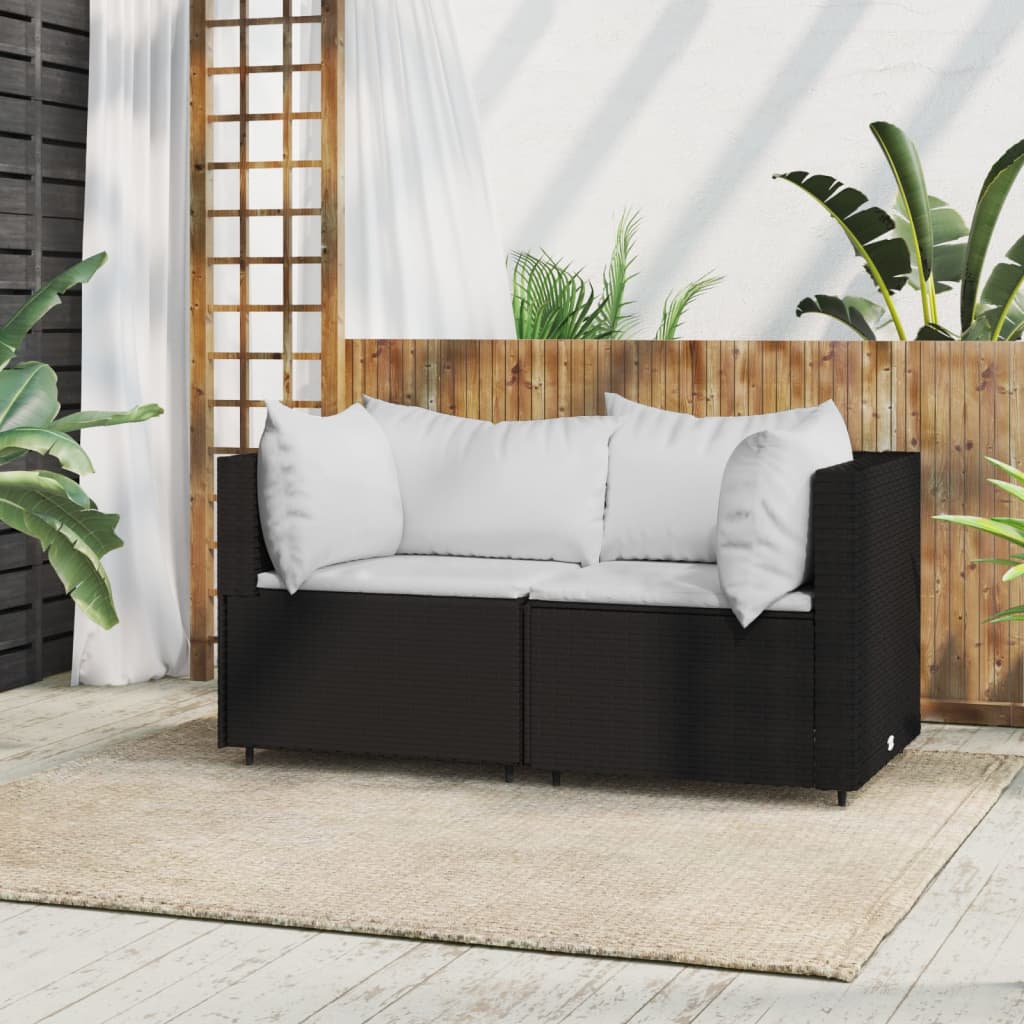 Patio Corner Sofas with Cushions 2 pcs Black Poly Rattan