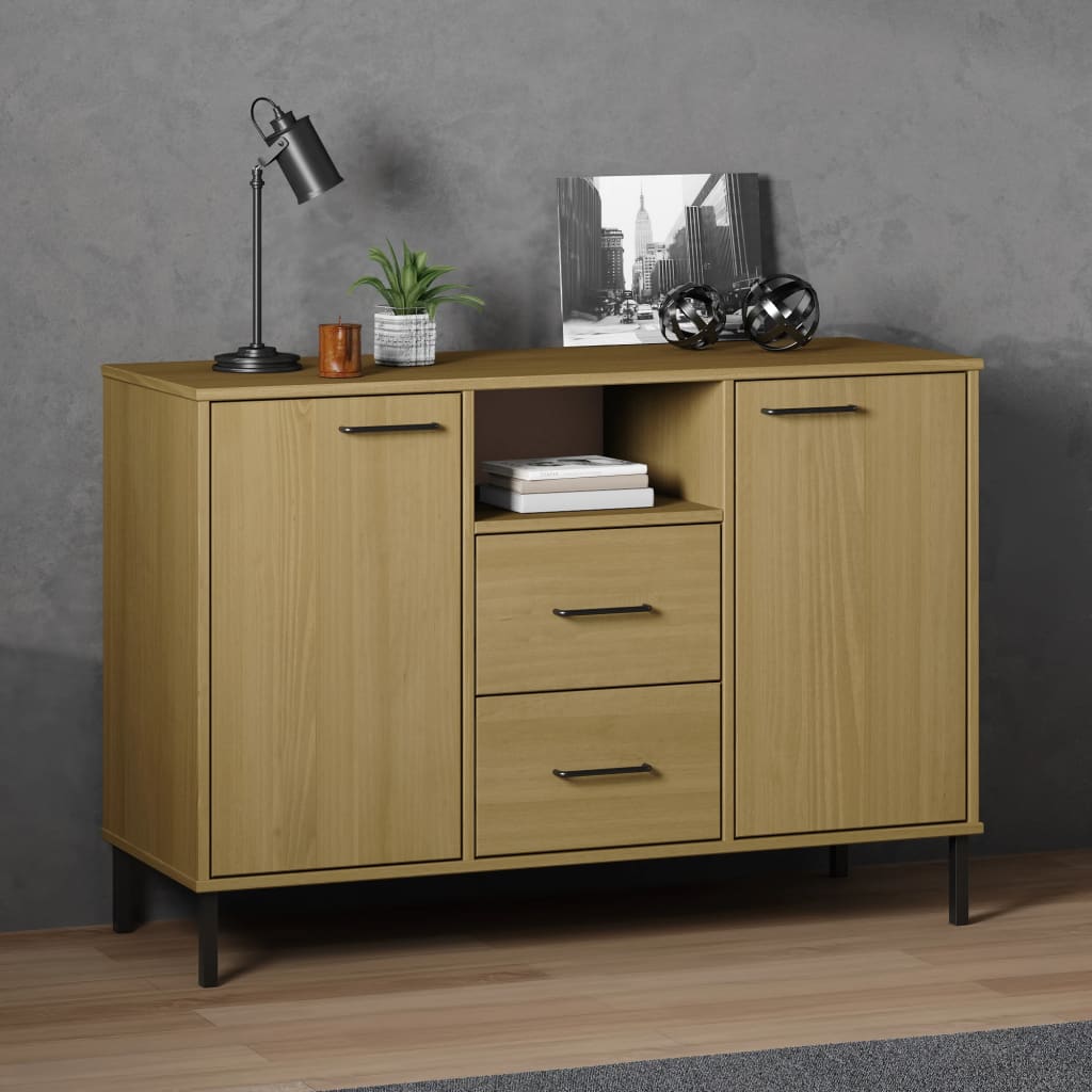 Sideboard with Metal Legs Brown 44.5"x15.7"x30.3" Solid Wood OSLO