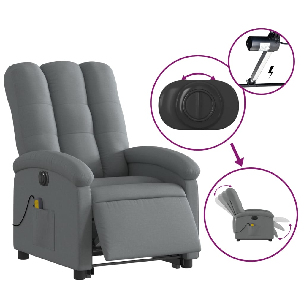 Electric Stand up Massage Recliner Chair Dark Gray Fabric