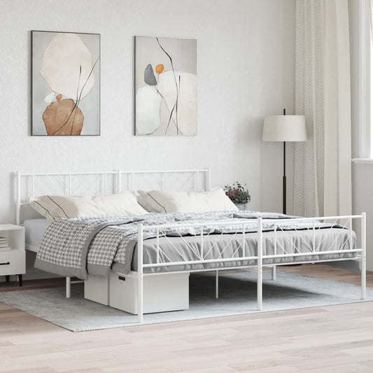 Metal Bed Frame without Mattress with Footboard White 72"x83.9"