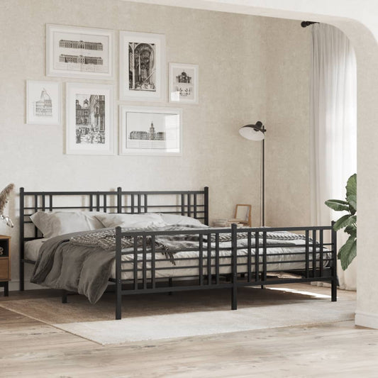 Metal Bed Frame without Mattress with Footboard Black 76"x79.9"