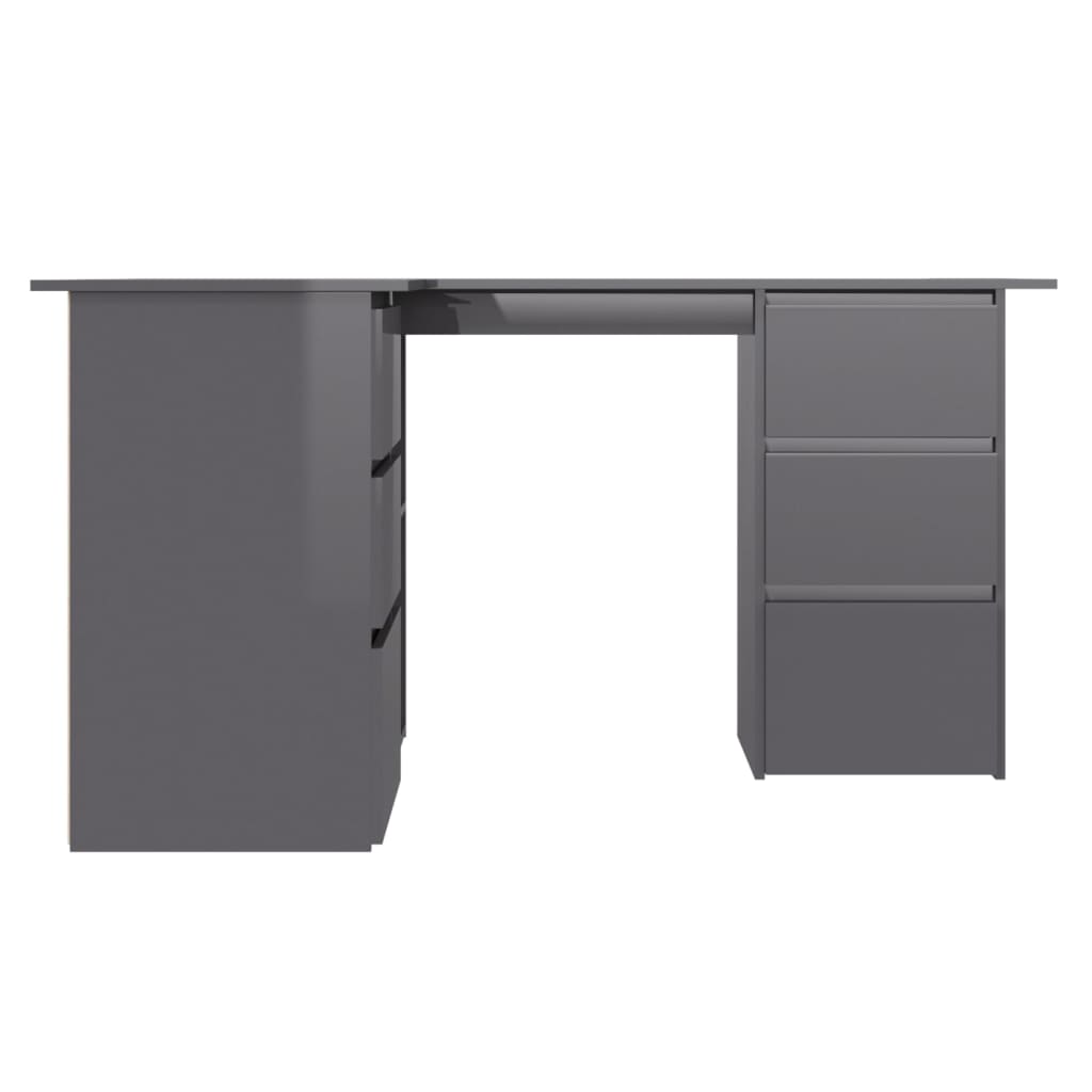 Corner Desk High Gloss Gray 57.1"x39.4"x29.9" Engineered Wood