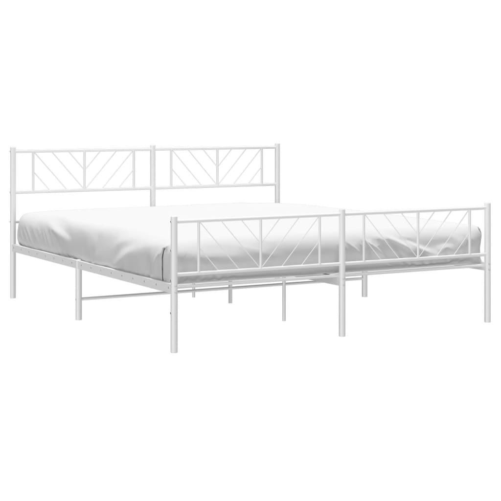 Metal Bed Frame without Mattress with Footboard White 76"x79.9"