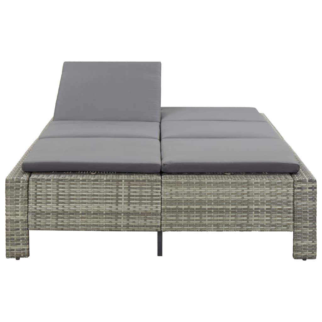 2-Person Sunbed with Cushion Gray Poly Rattan