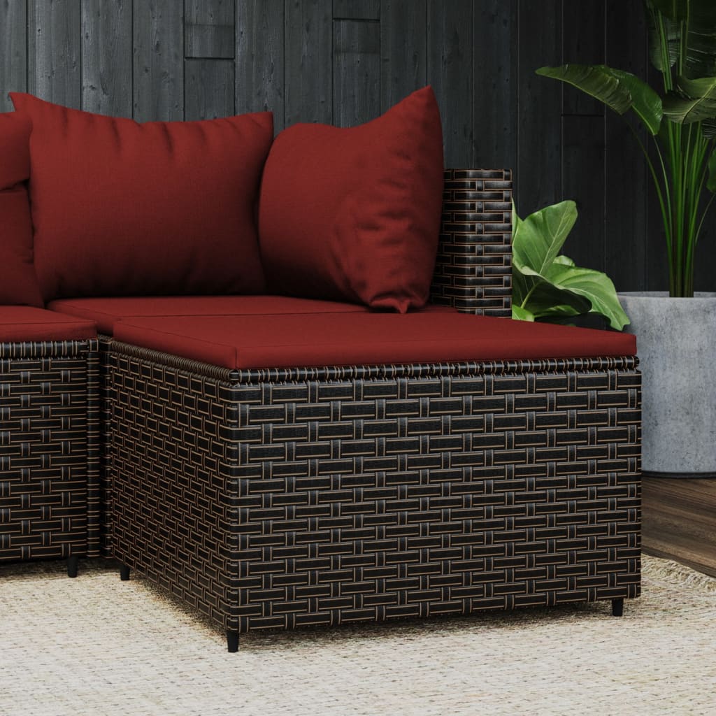 Patio Footrest with Cushion Gray Poly Rattan