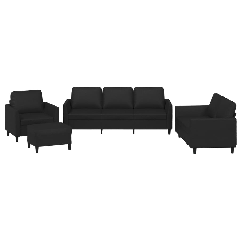 4 Piece Sofa Set with Cushions Black Faux Leather