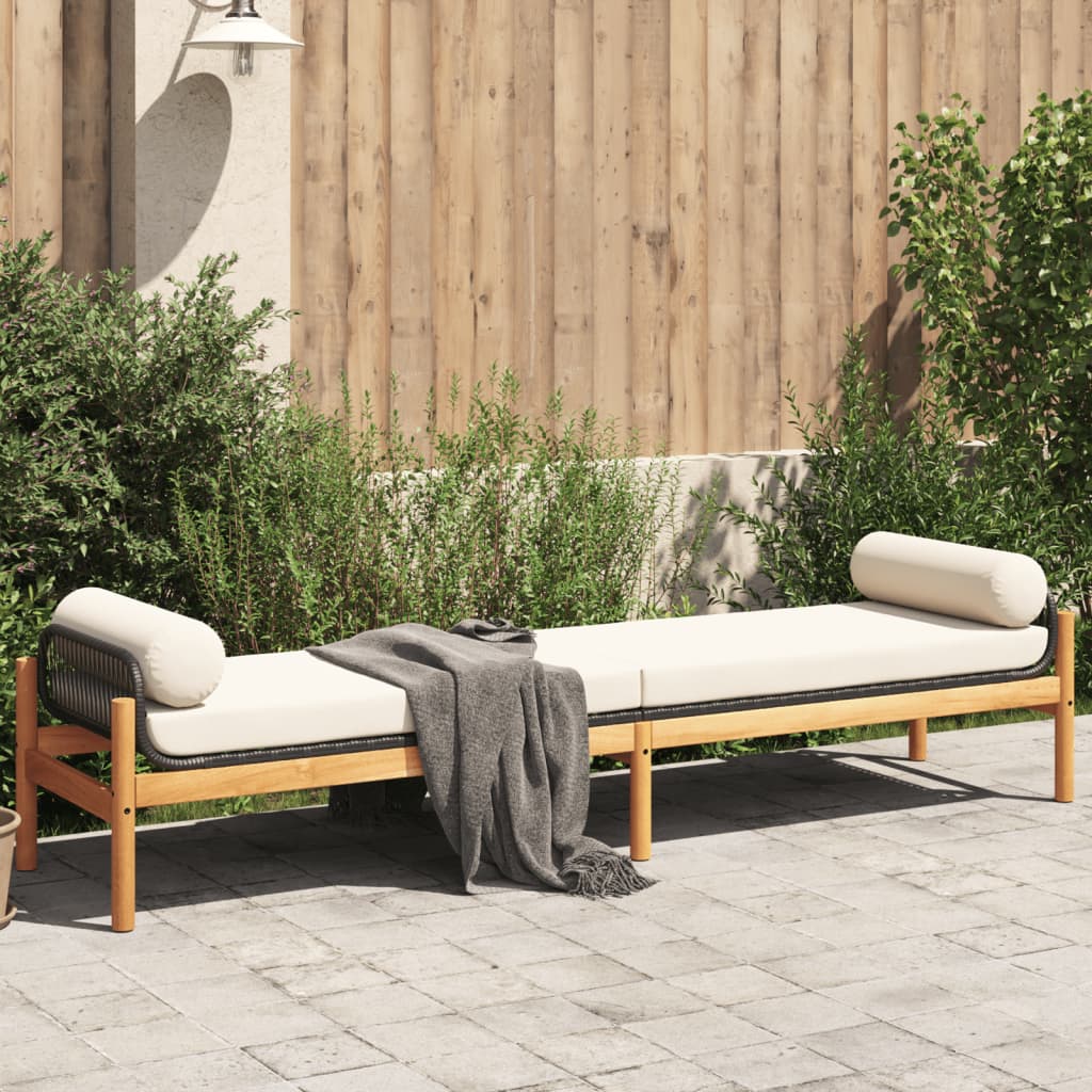 Patio Bench with Cushion Gray Poly Rattan Acacia