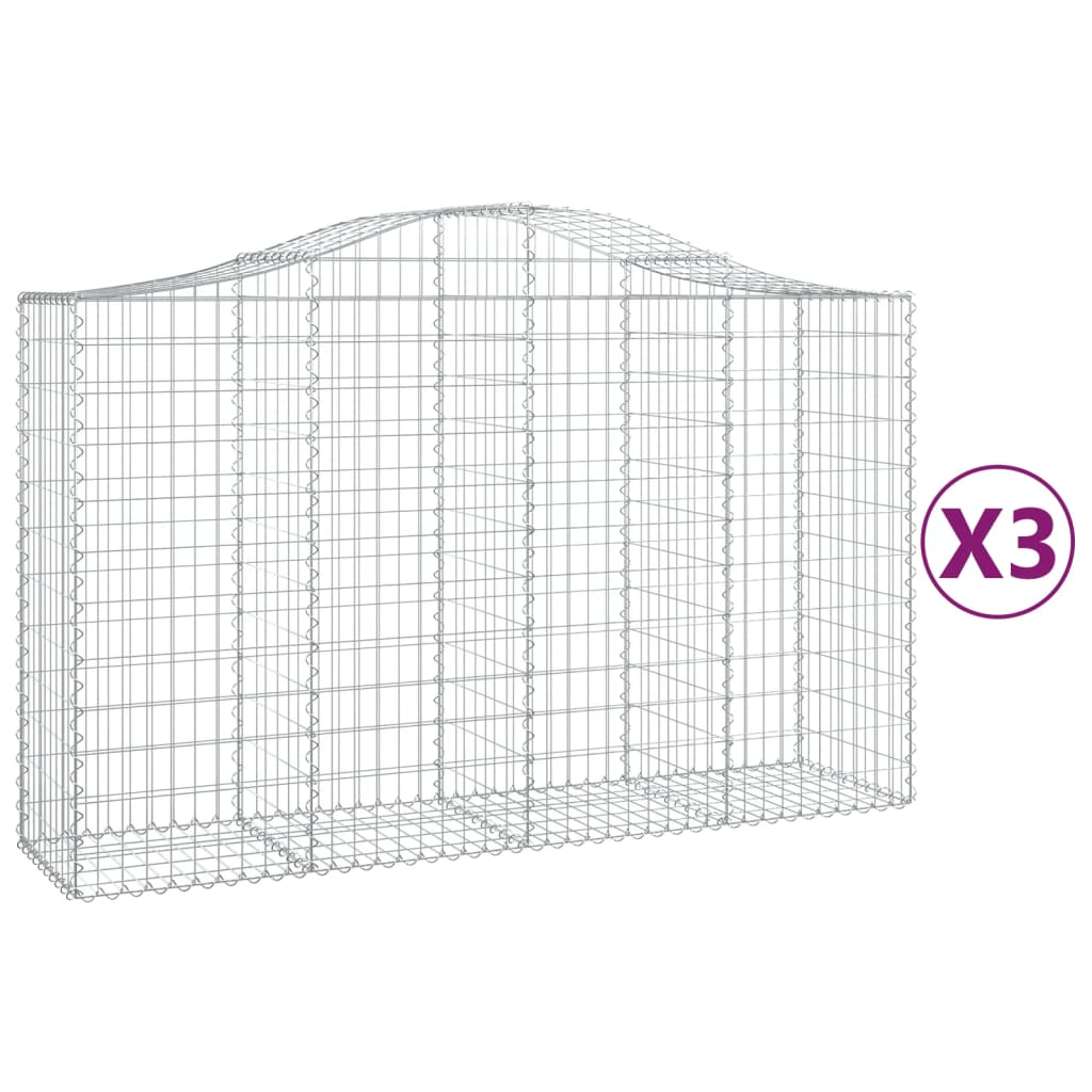 Arched Gabion Baskets 3 pcs 78.7"x19.7"x47.2"/55.1" Galvanized Iron