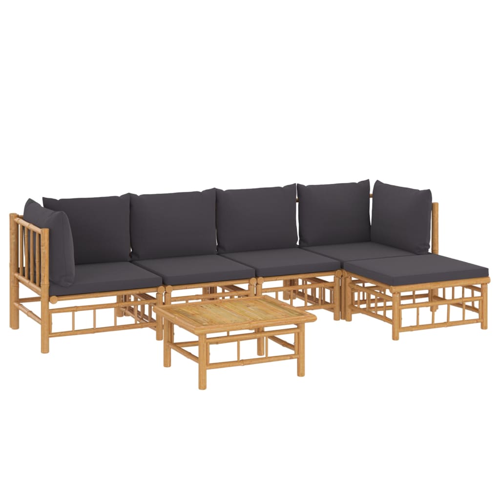 6 Piece Patio Lounge Set with Dark Gray Cushions Bamboo