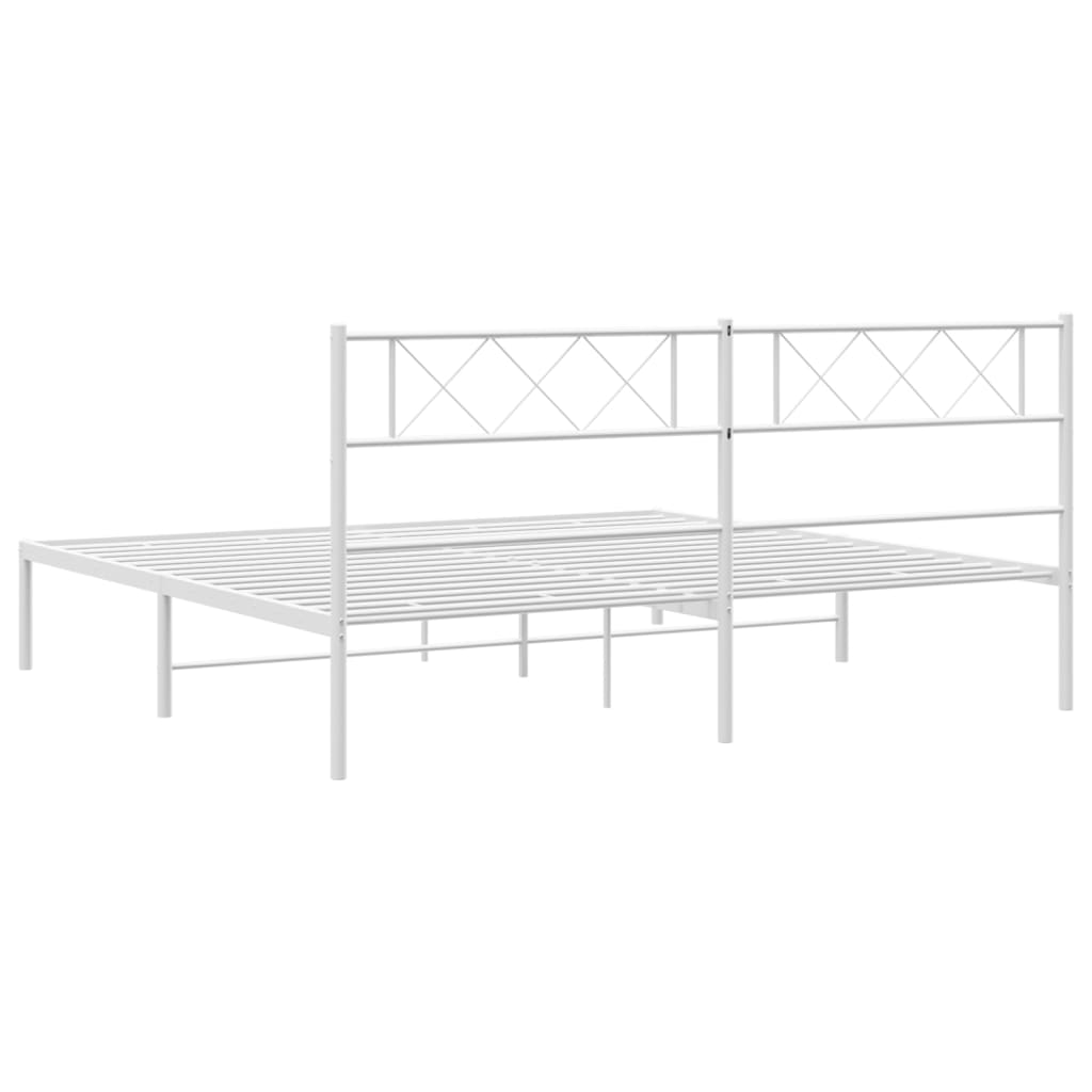 Metal Bed Frame without Mattress with Headboard White 72"x83.9"