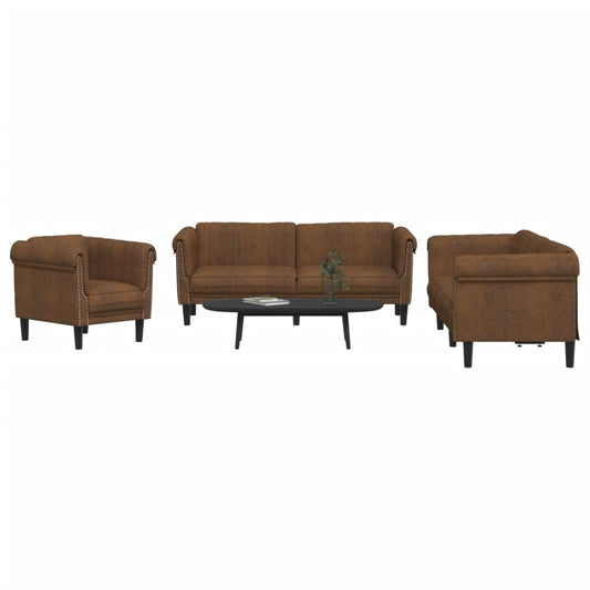 3 Piece Sofa Set Brown Velvet