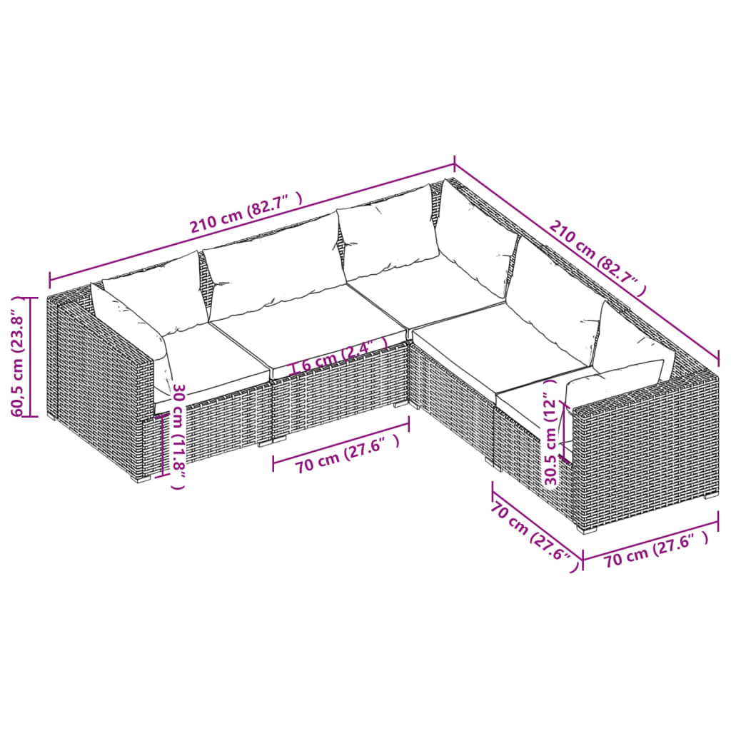 5 Piece Patio Lounge Set with Cushions Poly Rattan Gray