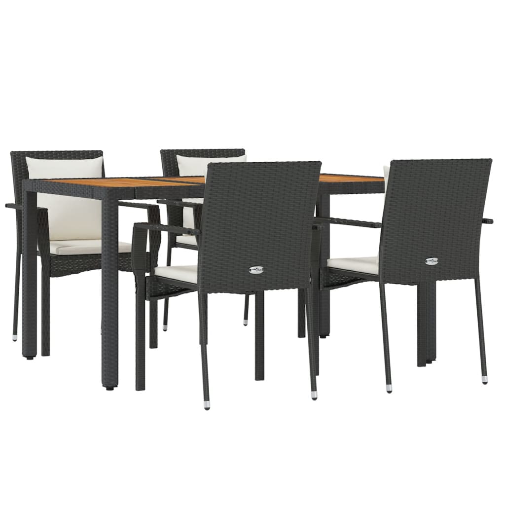 5 Piece Patio Dining Set with Cushions Black Poly Rattan