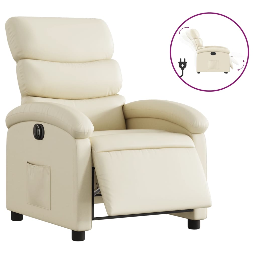 Electric Recliner Chair Cream Faux Leather