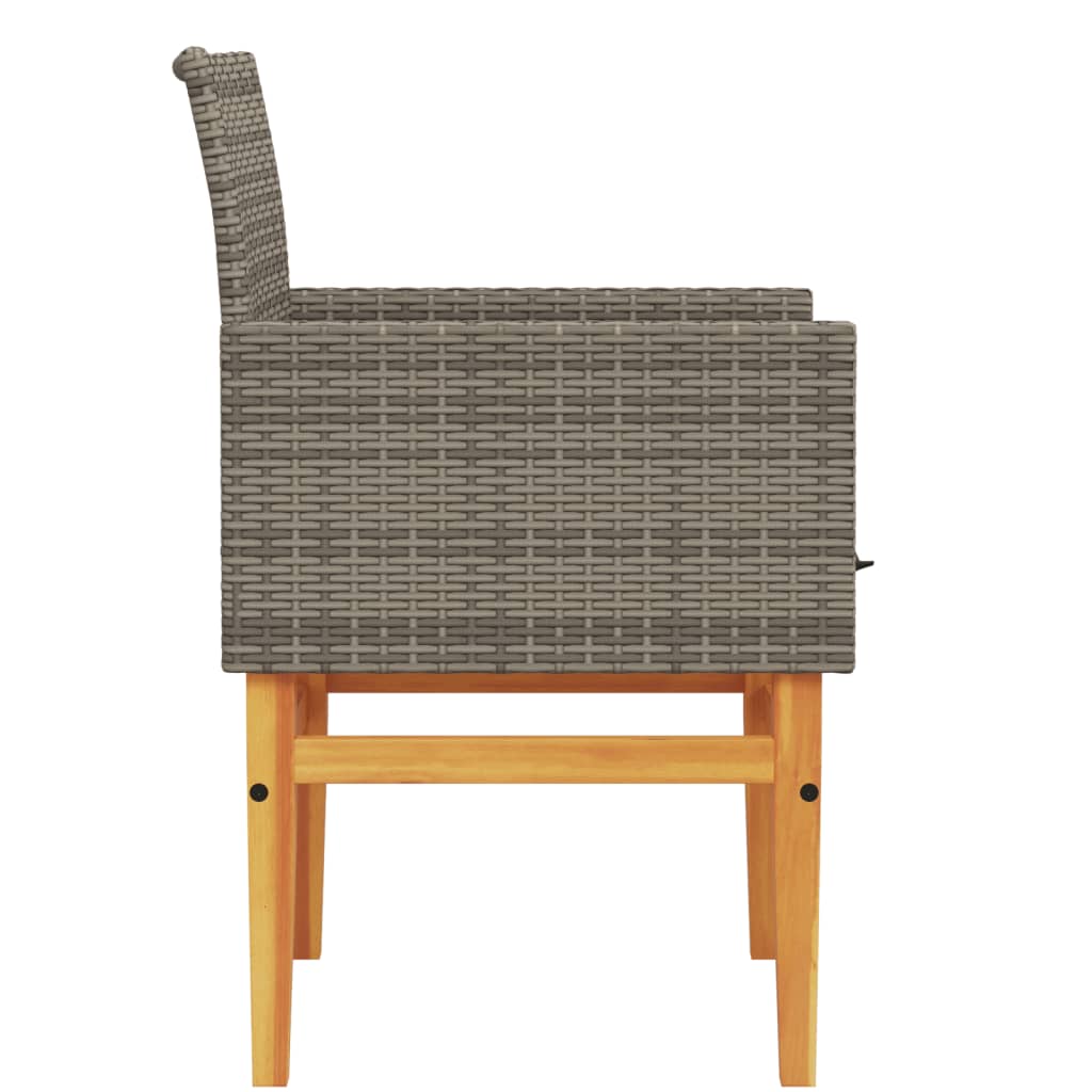 Patio Chairs with Cushions 2 pcs Gray Poly Rattan&Solid Wood