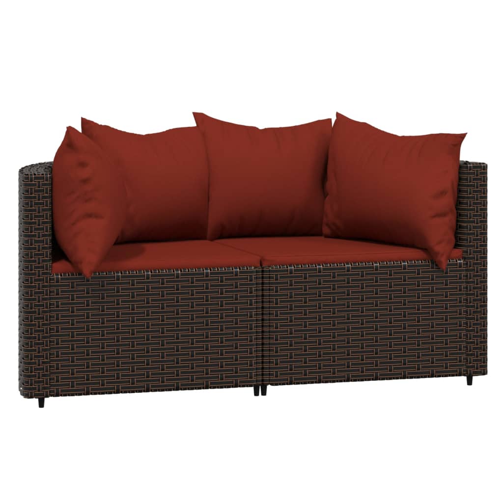 Patio Corner Sofas with Cushions 2 pcs Brown Poly Rattan