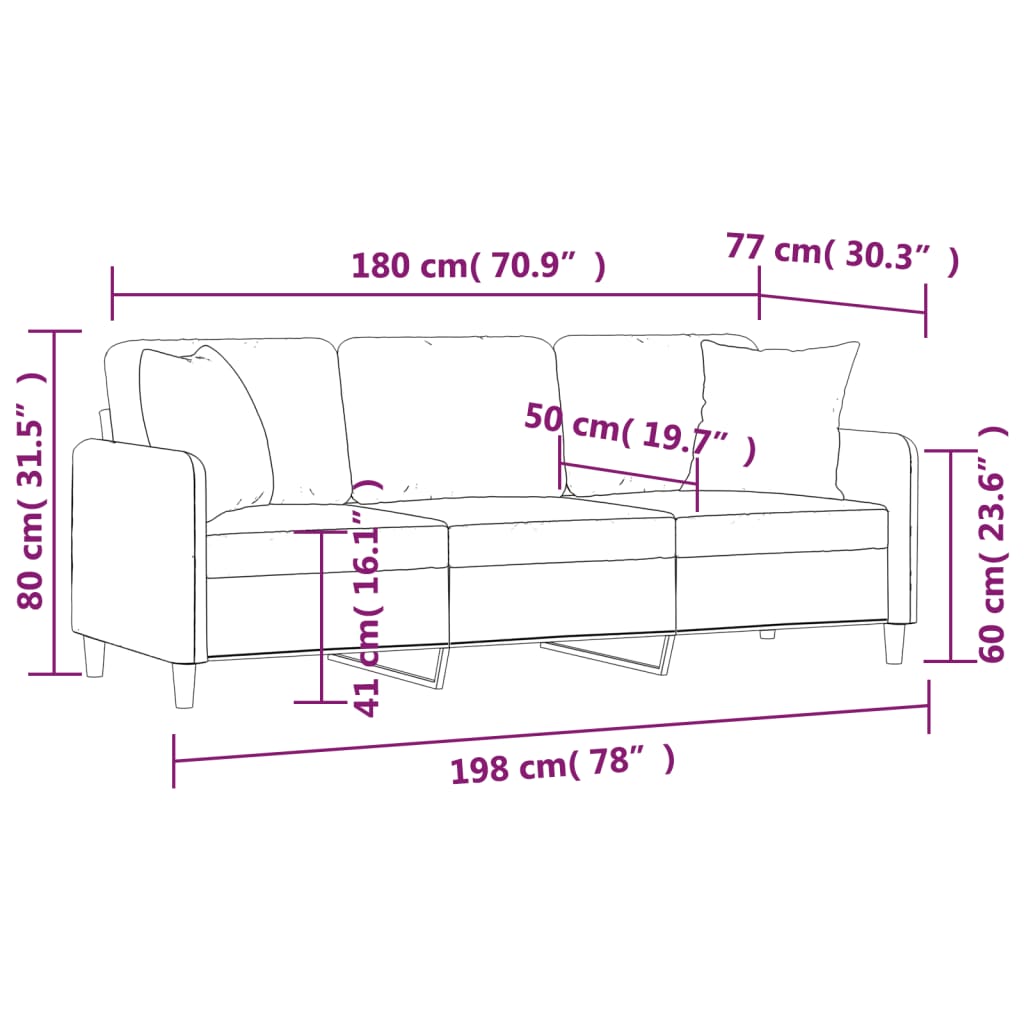 3-Seater Sofa with Throw Pillows Dark Gray 70.9" Fabric