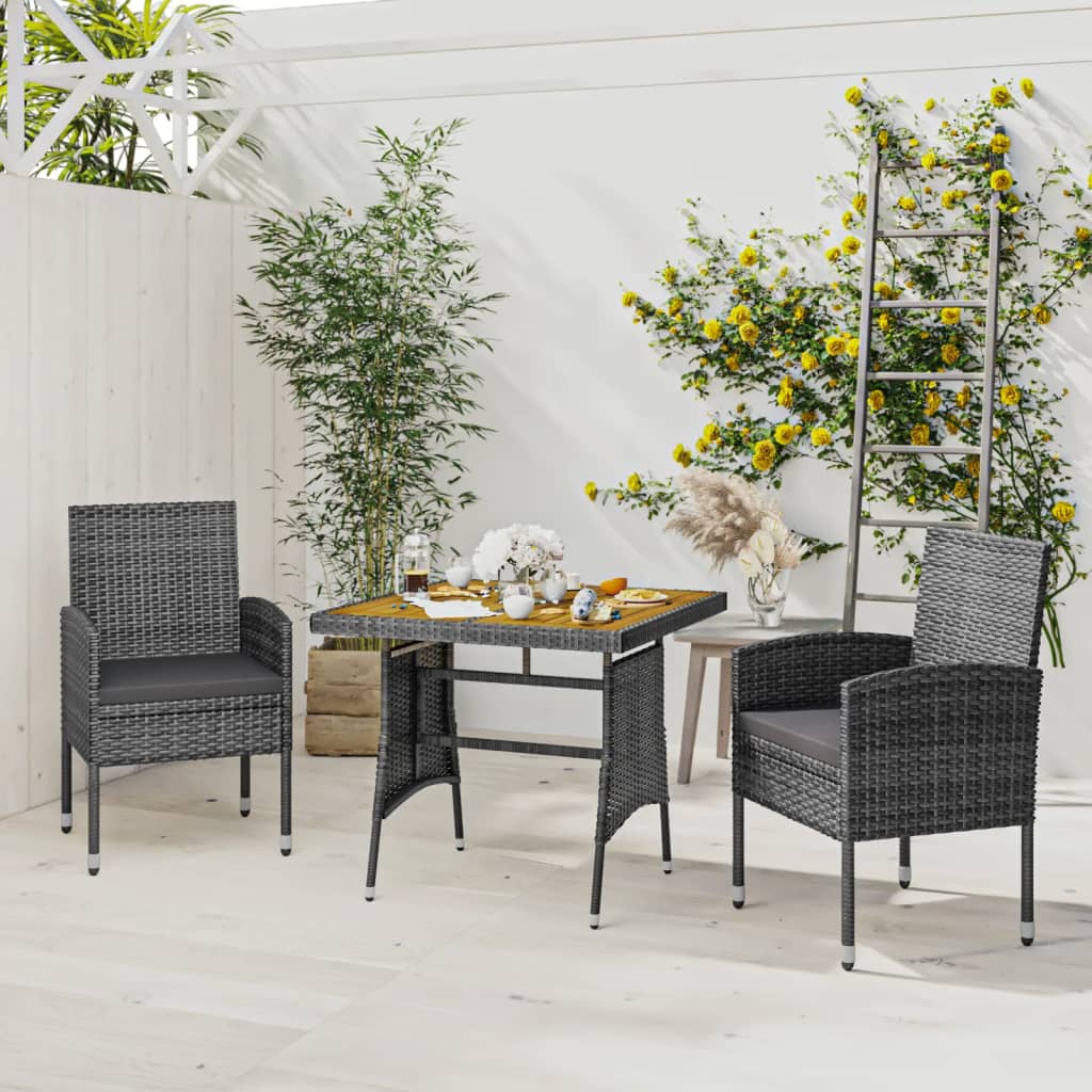 3 Piece Patio Dining Set Poly Rattan Gray