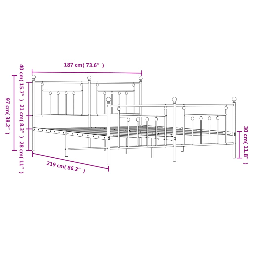 Metal Bed Frame without Mattress with Footboard White 72"x83.9"