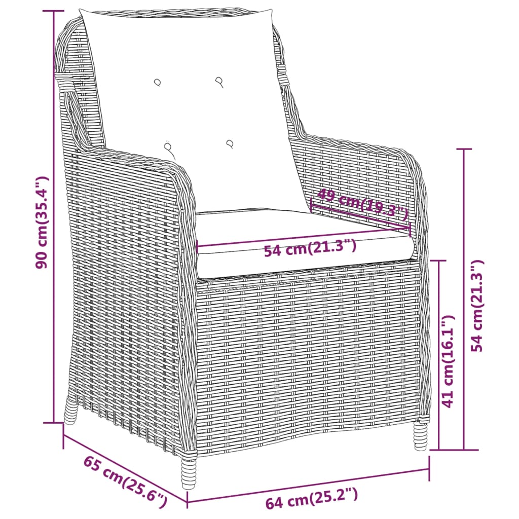 3 Piece Patio Dining Set Black