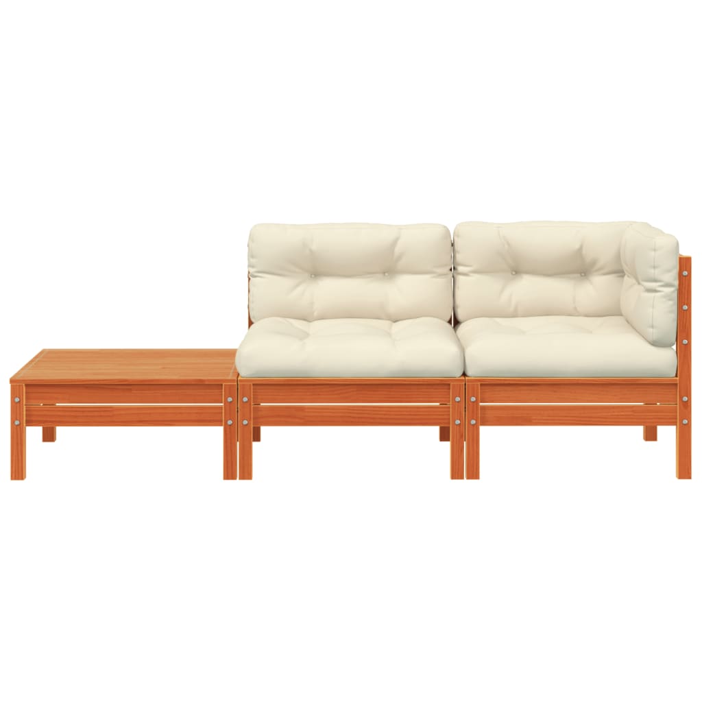 Patio Sofa with Cushions and Footstool Solid Wood Pine