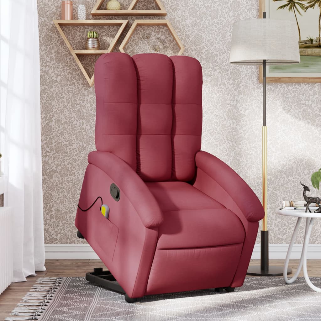 Stand up Massage Recliner Chair Wine Red Fabric