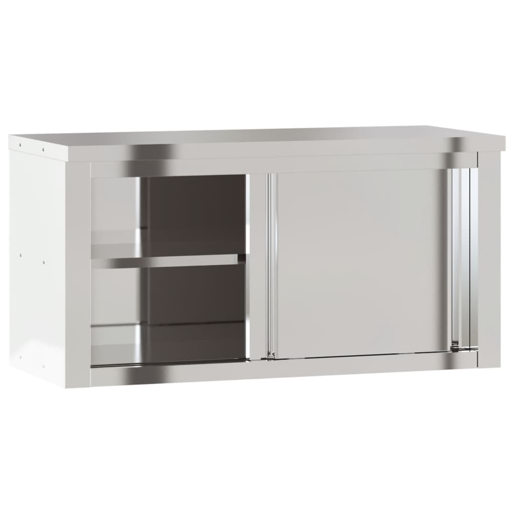 Kitchen Wall Cabinet with Sliding Doors Stainless Steel