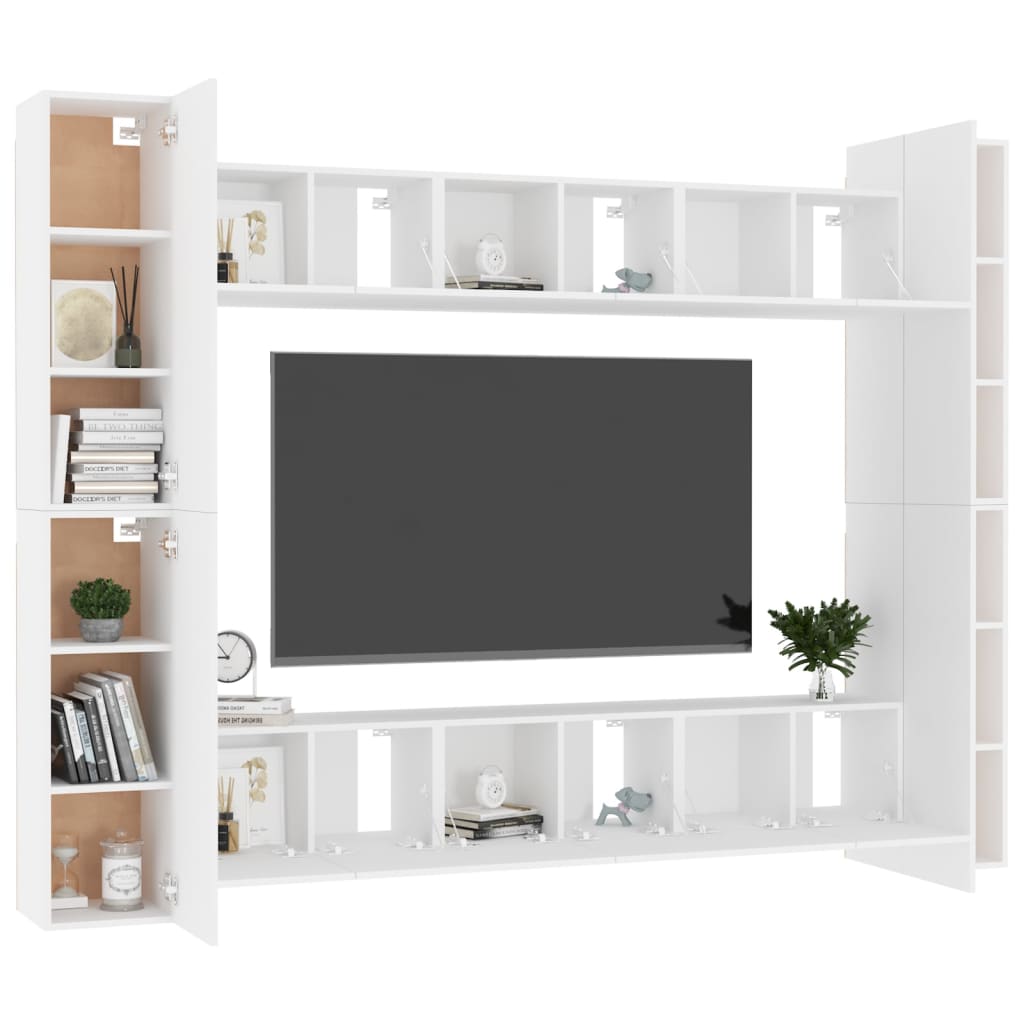 10 Piece TV Stand Set White Engineered Wood