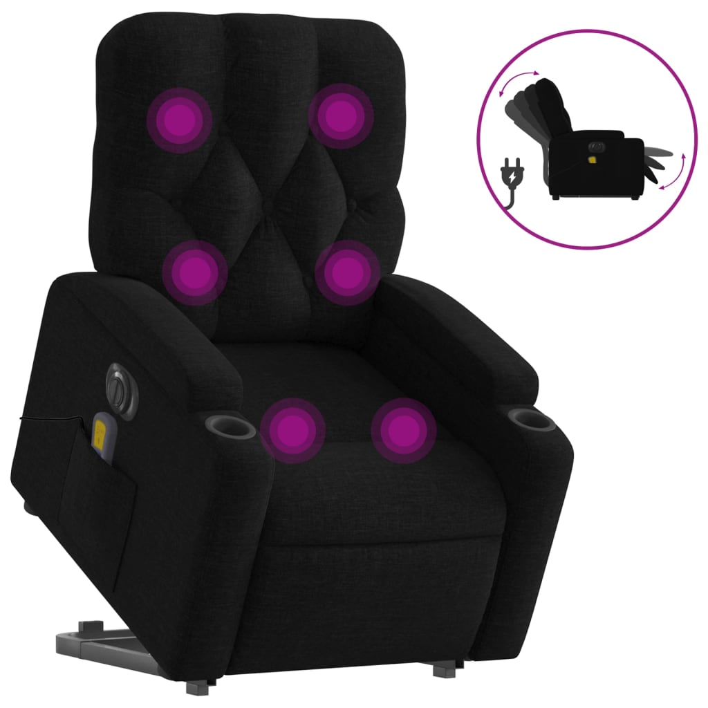 Electric Stand up Massage Recliner Chair Black Fabric