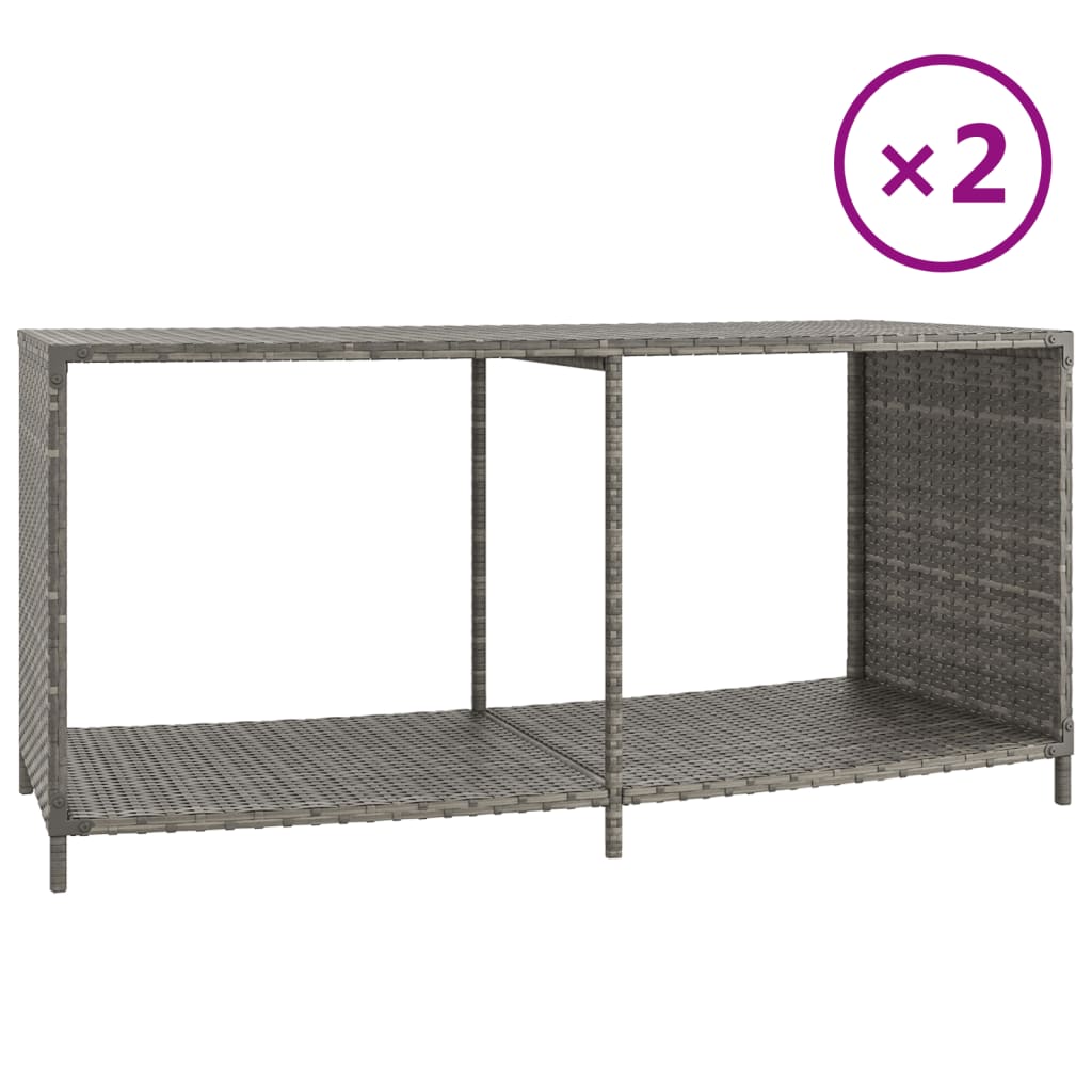 Storage Shelves 2 pcs Gray Poly Rattan