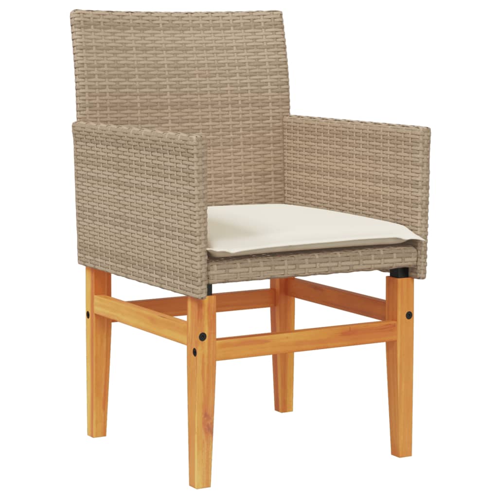 Patio Chairs with Cushions 2 pcs Beige Poly Rattan&Solid Wood