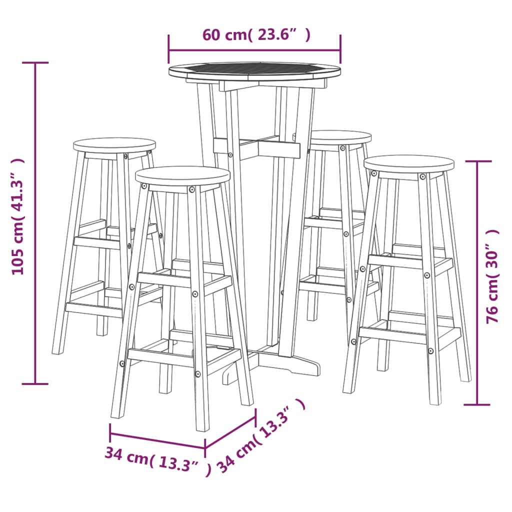 5 Piece Patio Bar Set Solid Wood Acacia