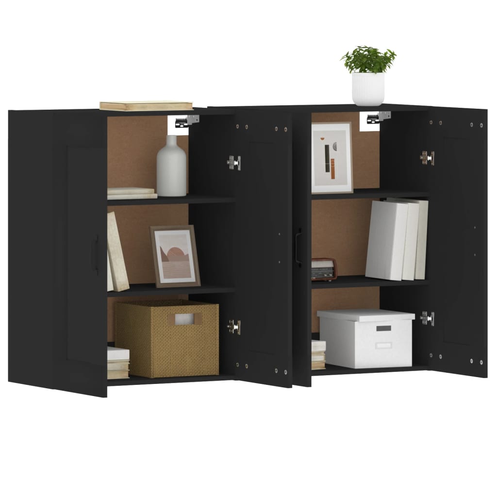 Wall Mounted Cabinets 2 pcs Black Engineered Wood