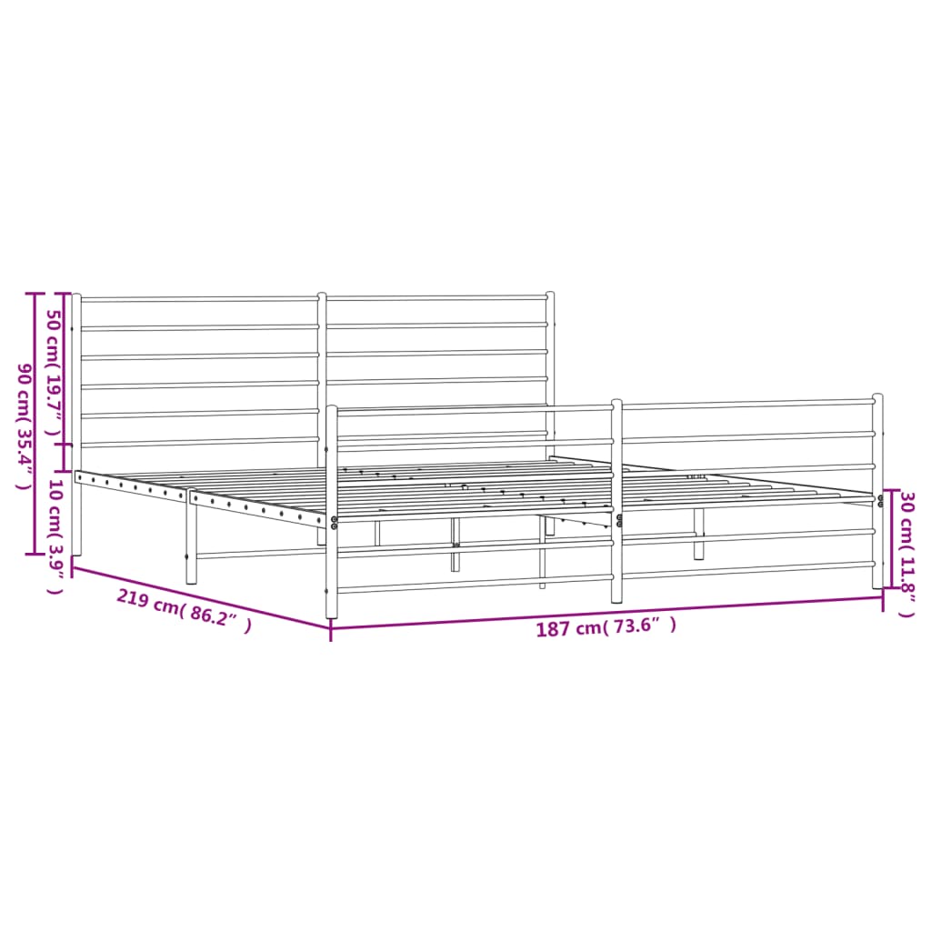 Metal Bed Frame without Mattress with Footboard White 72"x83.9"